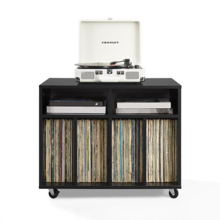 Carlo Black Rolling Record Storage Media Console