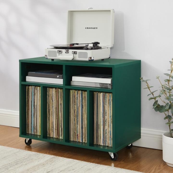 Carlo Teal Rolling Record Storage Media Console