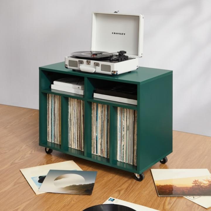 Carlo Teal Rolling Record Storage Media Console