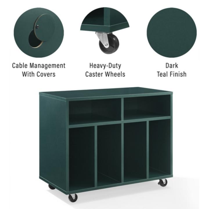 Carlo Teal Rolling Record Storage Media Console