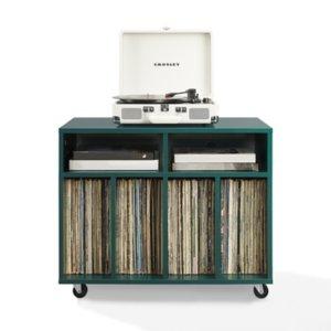 Carlo Teal Rolling Record Storage Media Console