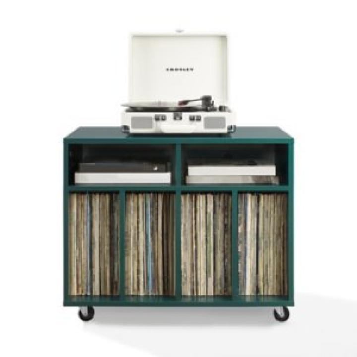 Carlo Teal Rolling Record Storage Media Console