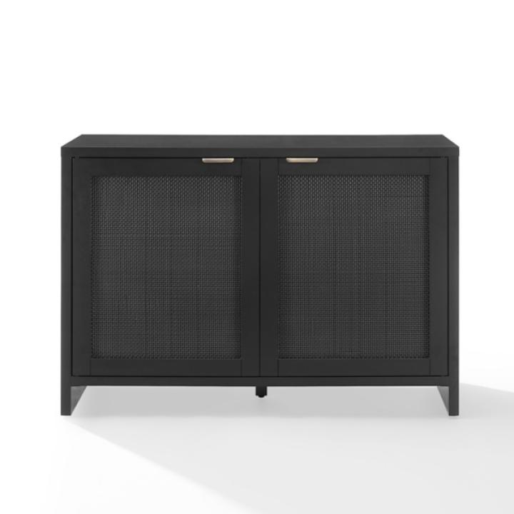 Kenji Black Rattan Record Storage Media Cabinet