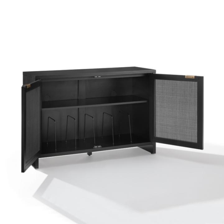 Kenji Black Rattan Record Storage Media Cabinet