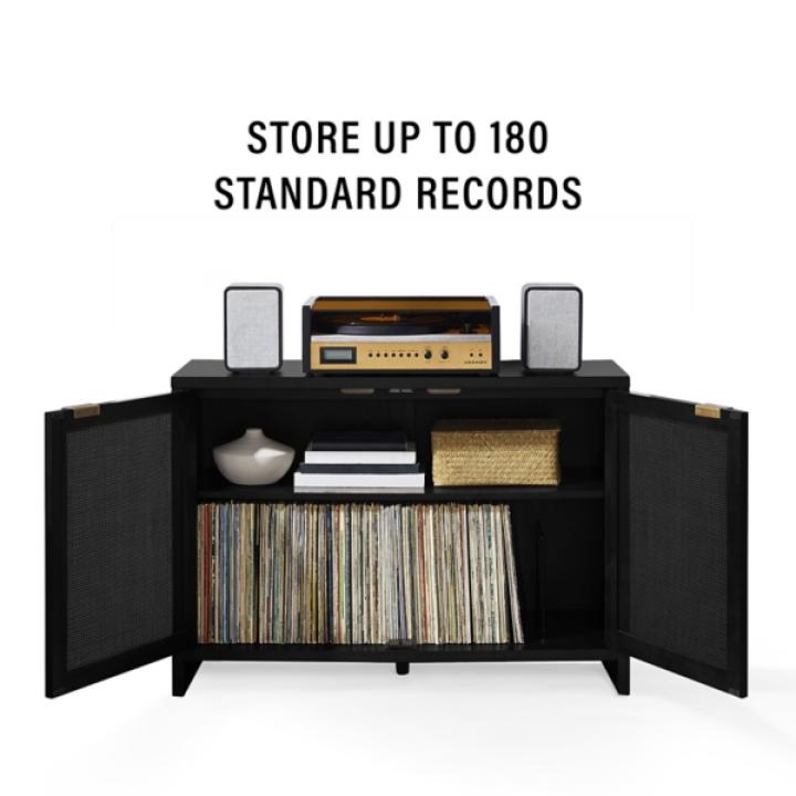 Kenji Black Rattan Record Storage Media Cabinet