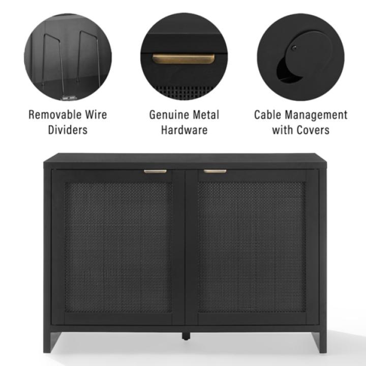 Kenji Black Rattan Record Storage Media Cabinet