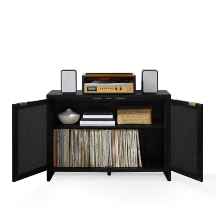 Kenji Black Rattan Record Storage Media Cabinet