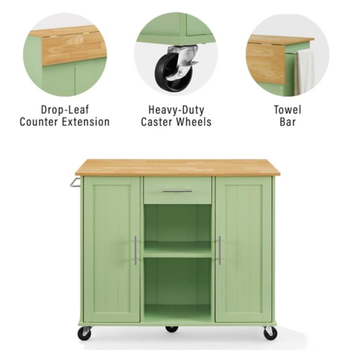 Stella Mint Drop-Leaf Kitchen Cart
