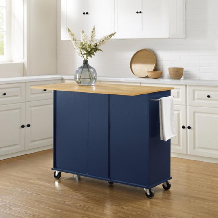 Stella Navy Drop-Leaf Kitchen Cart