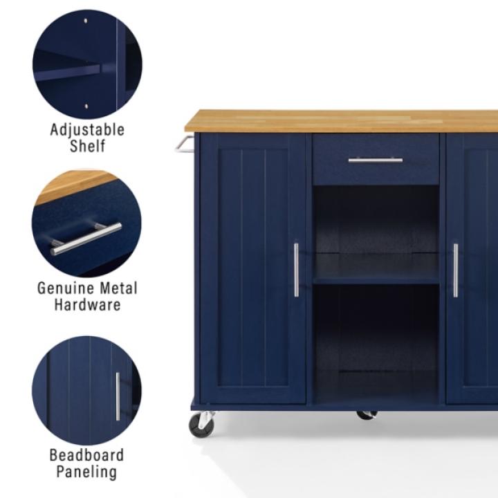 Stella Navy Drop-Leaf Kitchen Cart