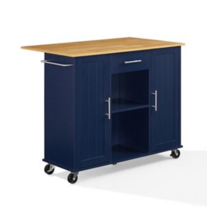 Stella Navy Drop-Leaf Kitchen Cart