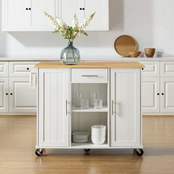 Stella White Drop-Leaf Kitchen Cart
