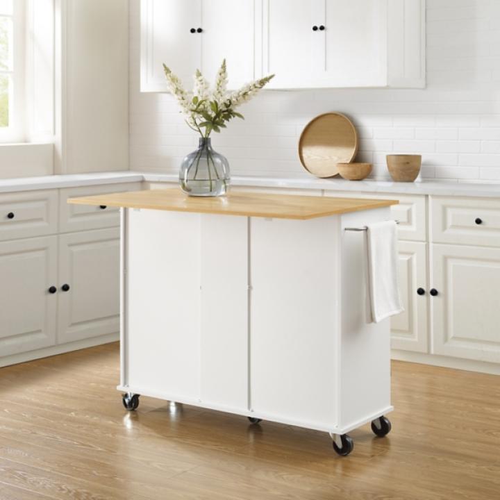 Stella White Drop-Leaf Kitchen Cart