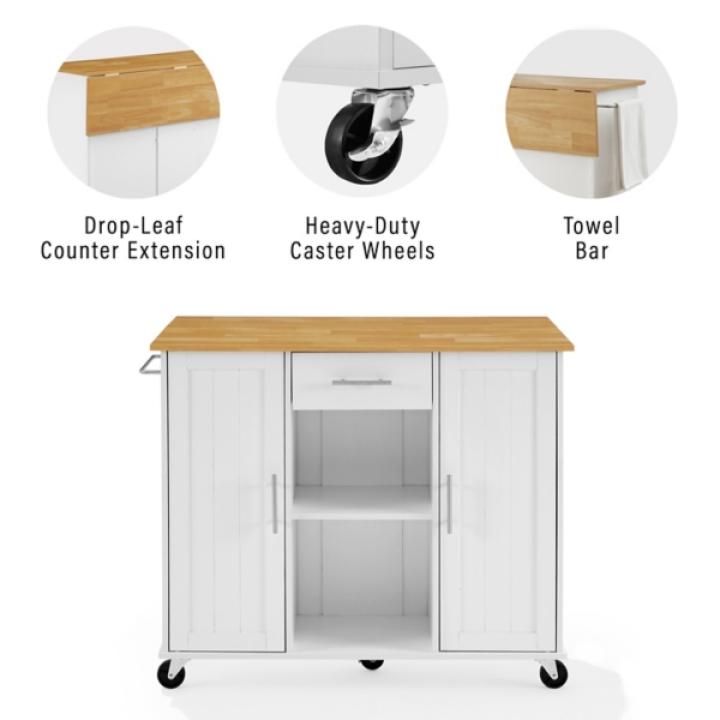 Stella White Drop-Leaf Kitchen Cart