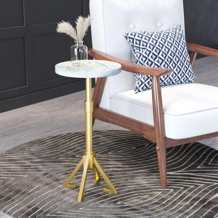 White Marble and Gold Metal Maurice End Table