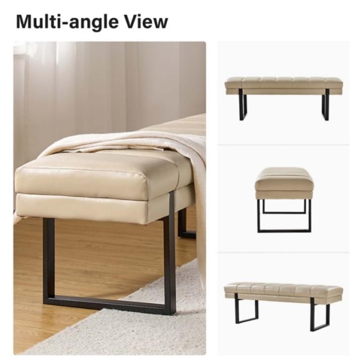 Beige Faux Leather Lauren Metal Bench