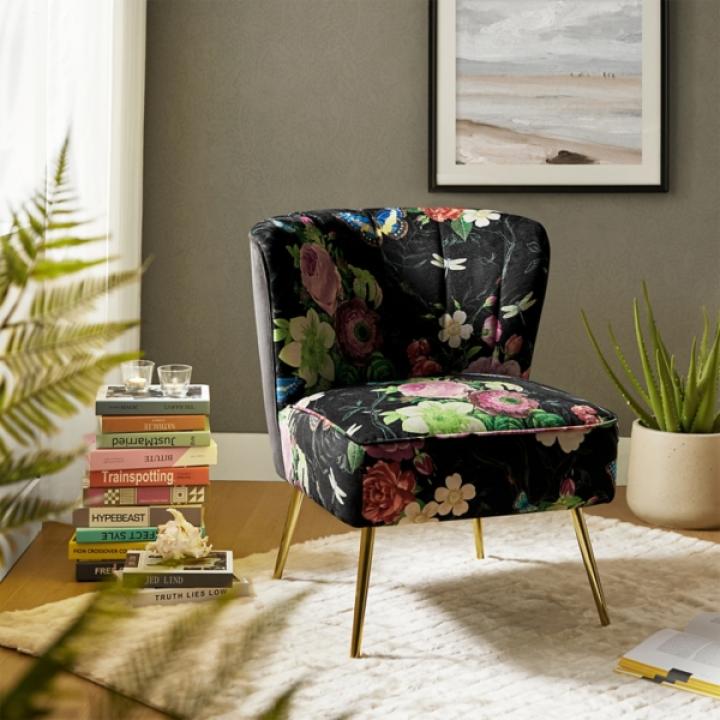 Black Floral Amata Accent Chair