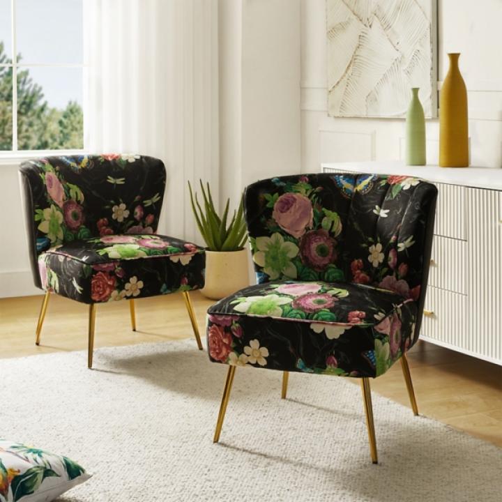 Black Floral Amata Accent Chair