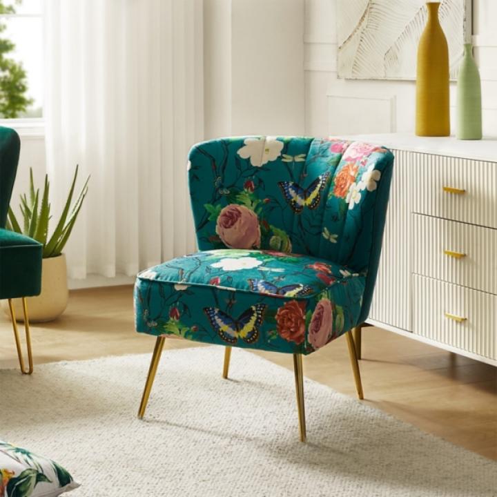 Teal Floral Amata Accent Chair