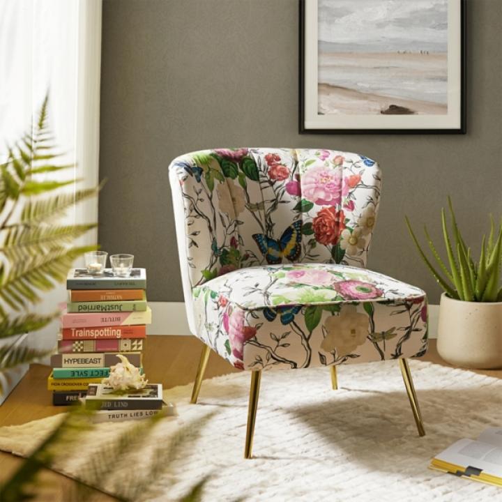 Ivory Floral Amata Accent Chair