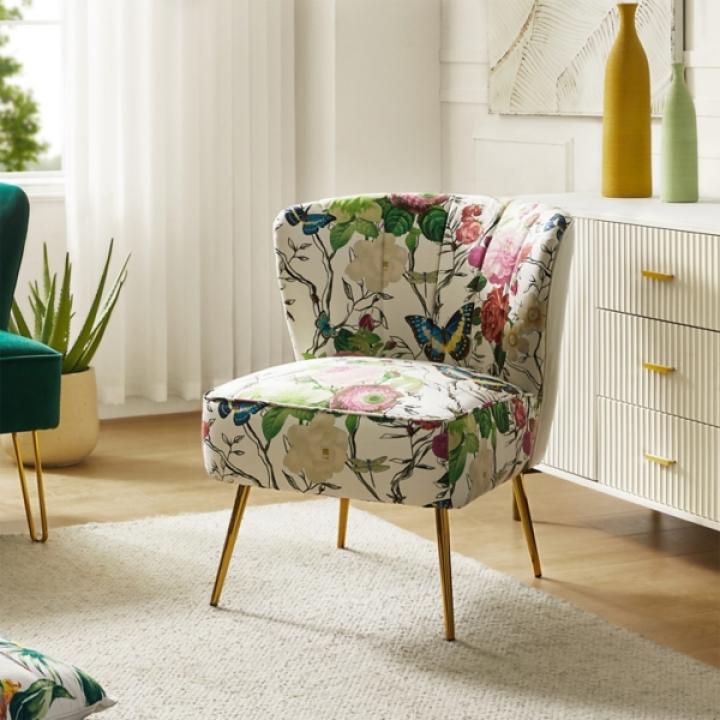 Ivory Floral Amata Accent Chair