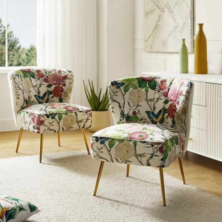 Ivory Floral Amata Accent Chair