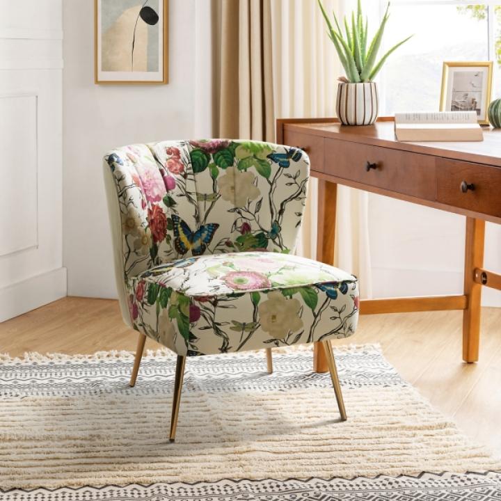 Ivory Floral Amata Accent Chair