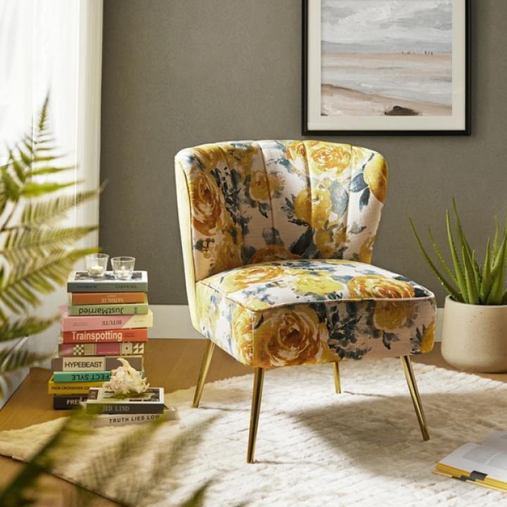 Yellow Floral Amata Accent Chair