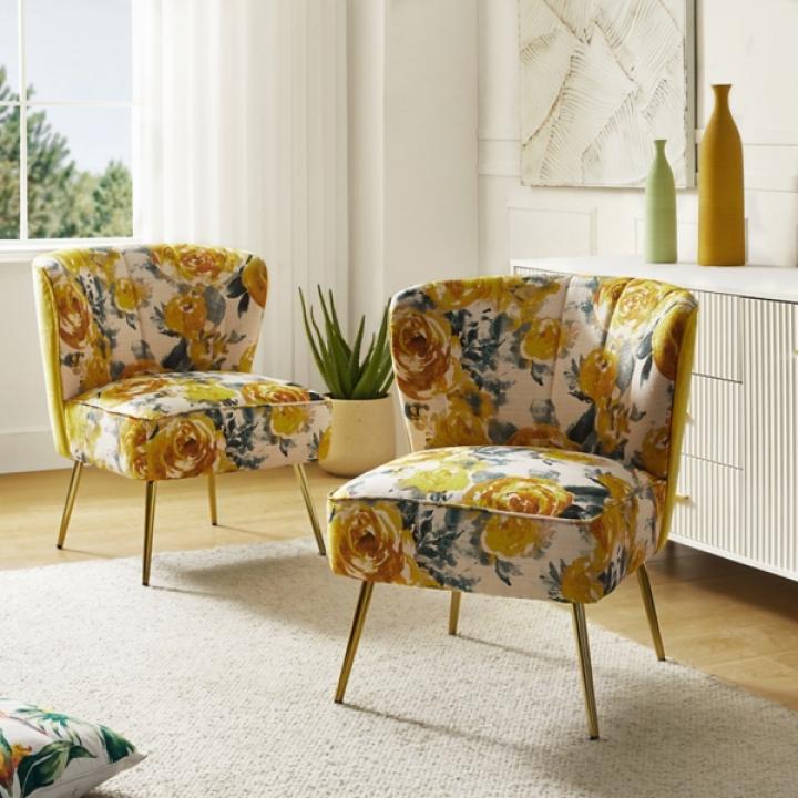 Yellow Floral Amata Accent Chair
