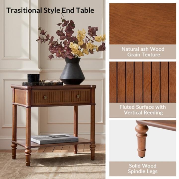 Brown Wood Derek Charging End Table