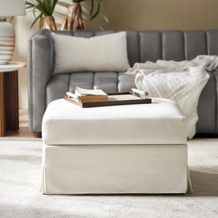 Ivory Upholstered Kimberly Storage Ottoman