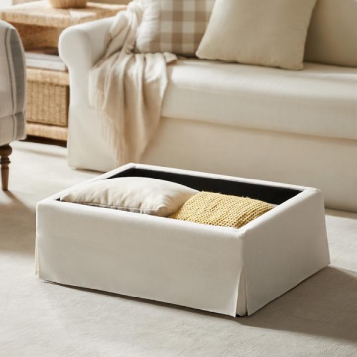 Ivory Upholstered Kimberly Storage Ottoman