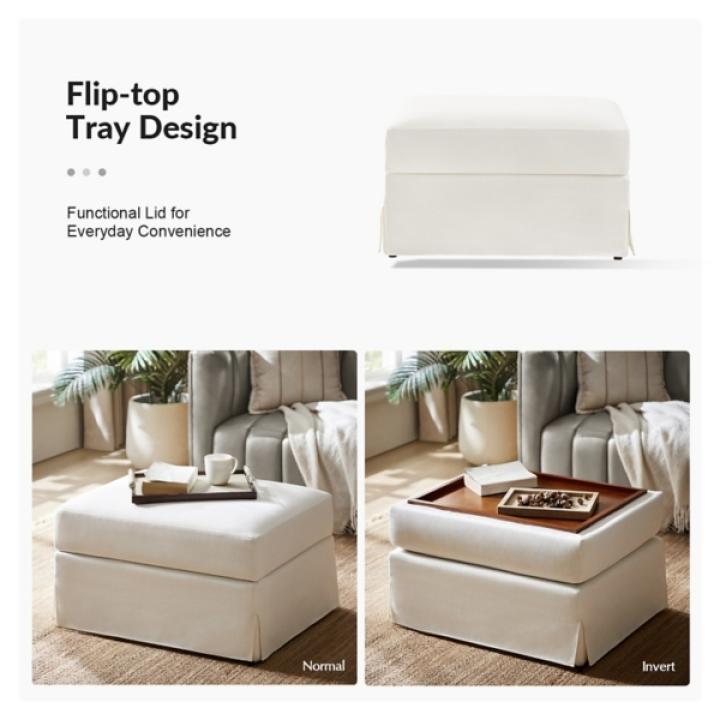 Ivory Upholstered Kimberly Storage Ottoman